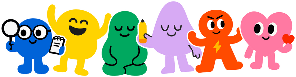 The SmartyPals characters - Zupi, Mimo, Kiri, Luma, Roko, and Nali